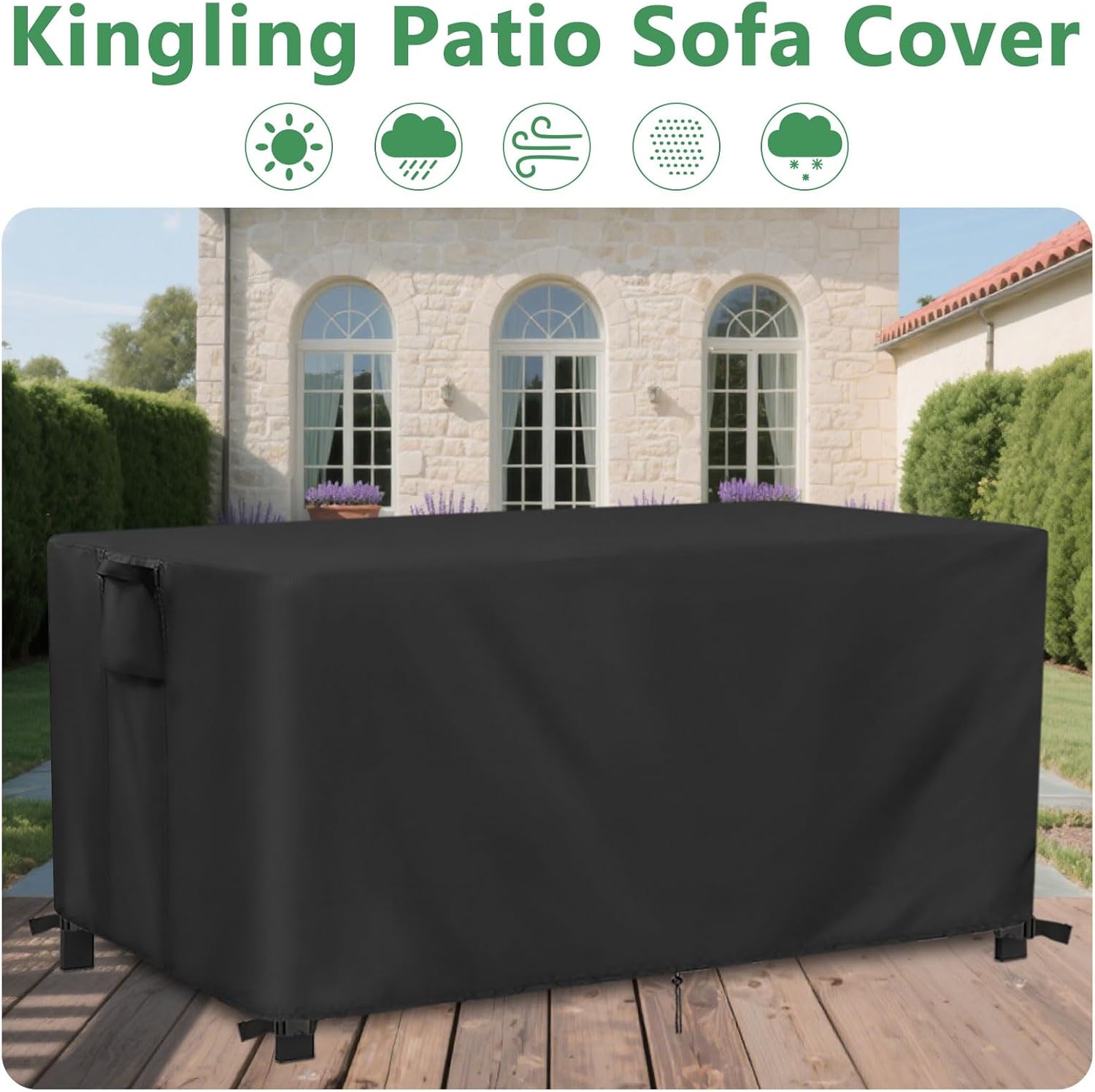 Kingling Outdoor Bench Cover for 3-Seat Aluminum Sofa, Patio Sofa Covers Waterproof for Outdoor Seating Loveseat Covers Heavy Duty Couch Cover-73 W x 26" D x 25" H Inch(Black)