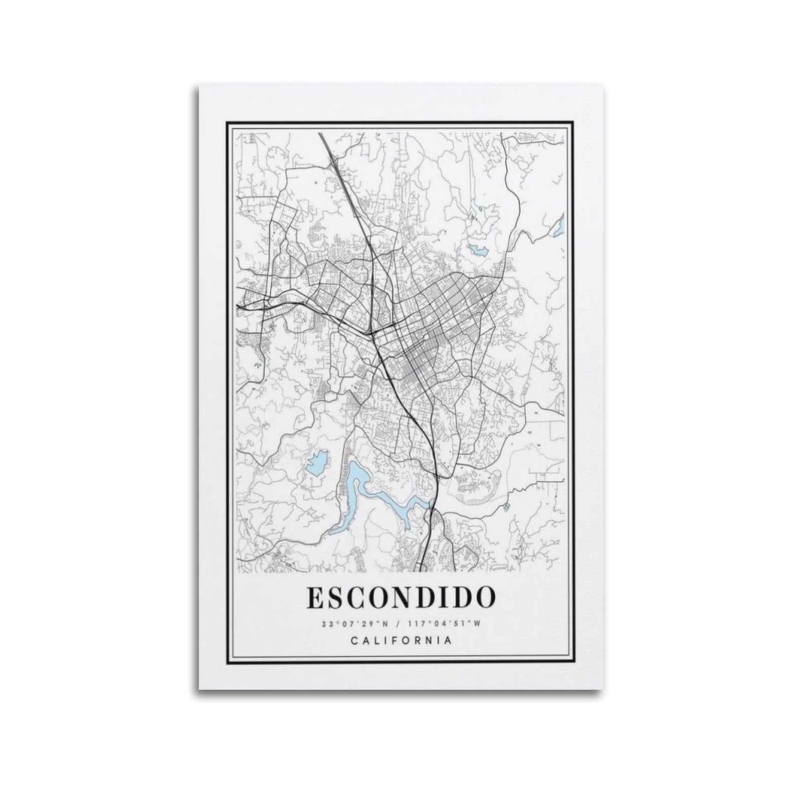 xiaoxiaoshen Escondido California Map Canvas Poster Wall Art Prints Room Aesthetic Murals Bedroom And Living Decorations 20x30inch(50x75cm)