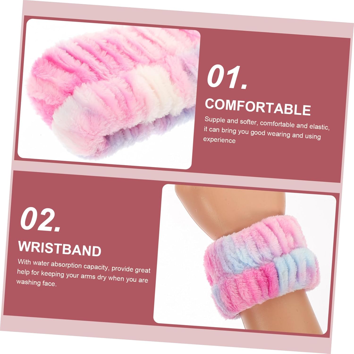 3 Piece Waterproof Plush Wrist Bands for Women Face Washing image 3