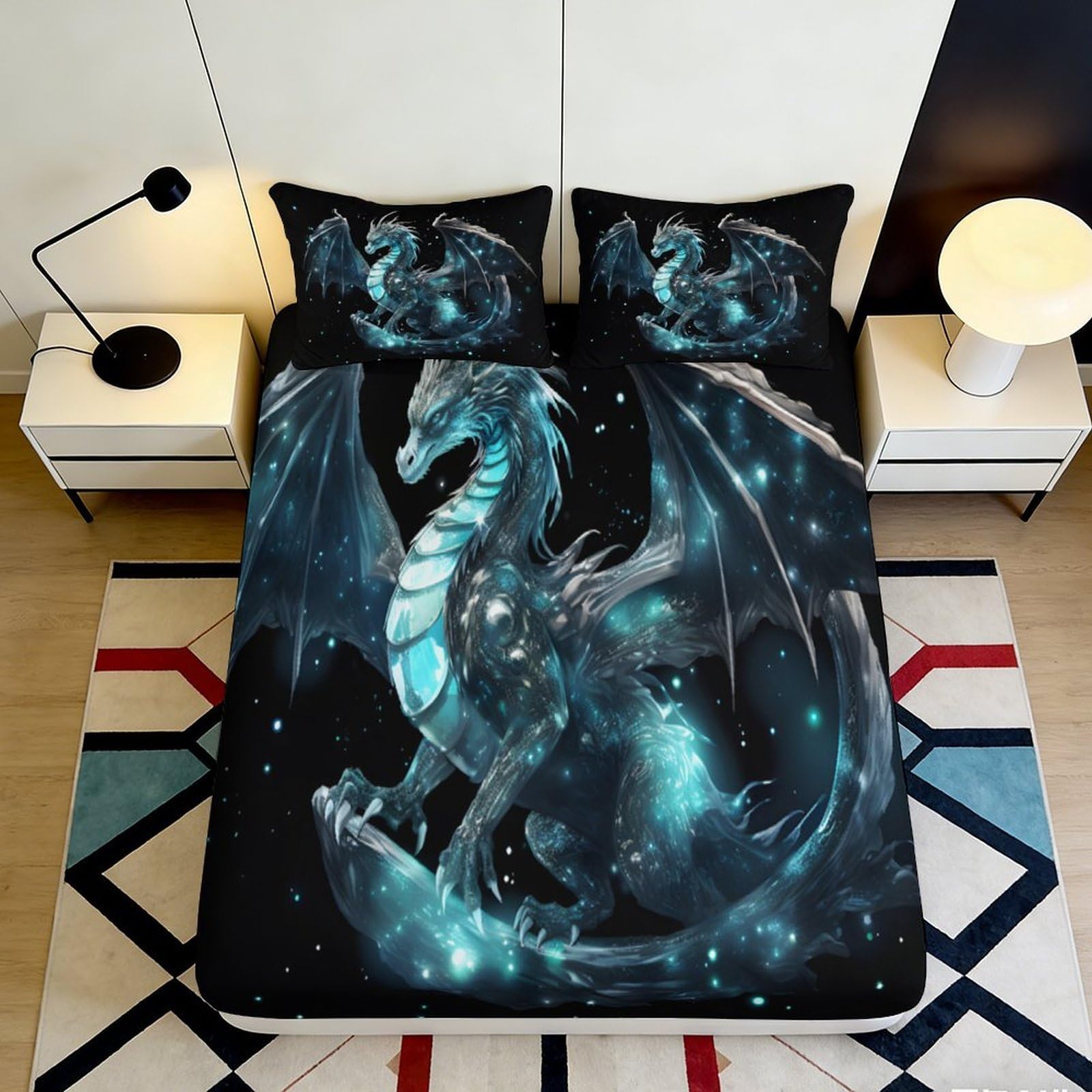 Jqzkxnhpbr Style-2 3D Printed Blue Dragon Fitted Sheet Microfiber Soft Anti-Slip Fantasy Mattress Cover For Bedroom Dorm Decor 90X200x25cm