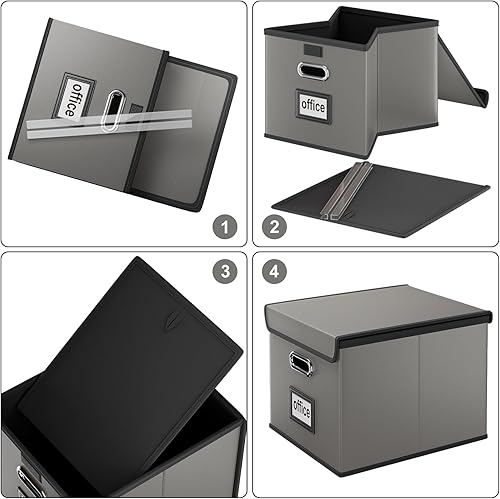 Vista 83 de Huolewa Cajas organizadoras de archivos con tapas, plegables de lino para colgar y almacenar con tobogán de plástico para oficina/decoración/hogar