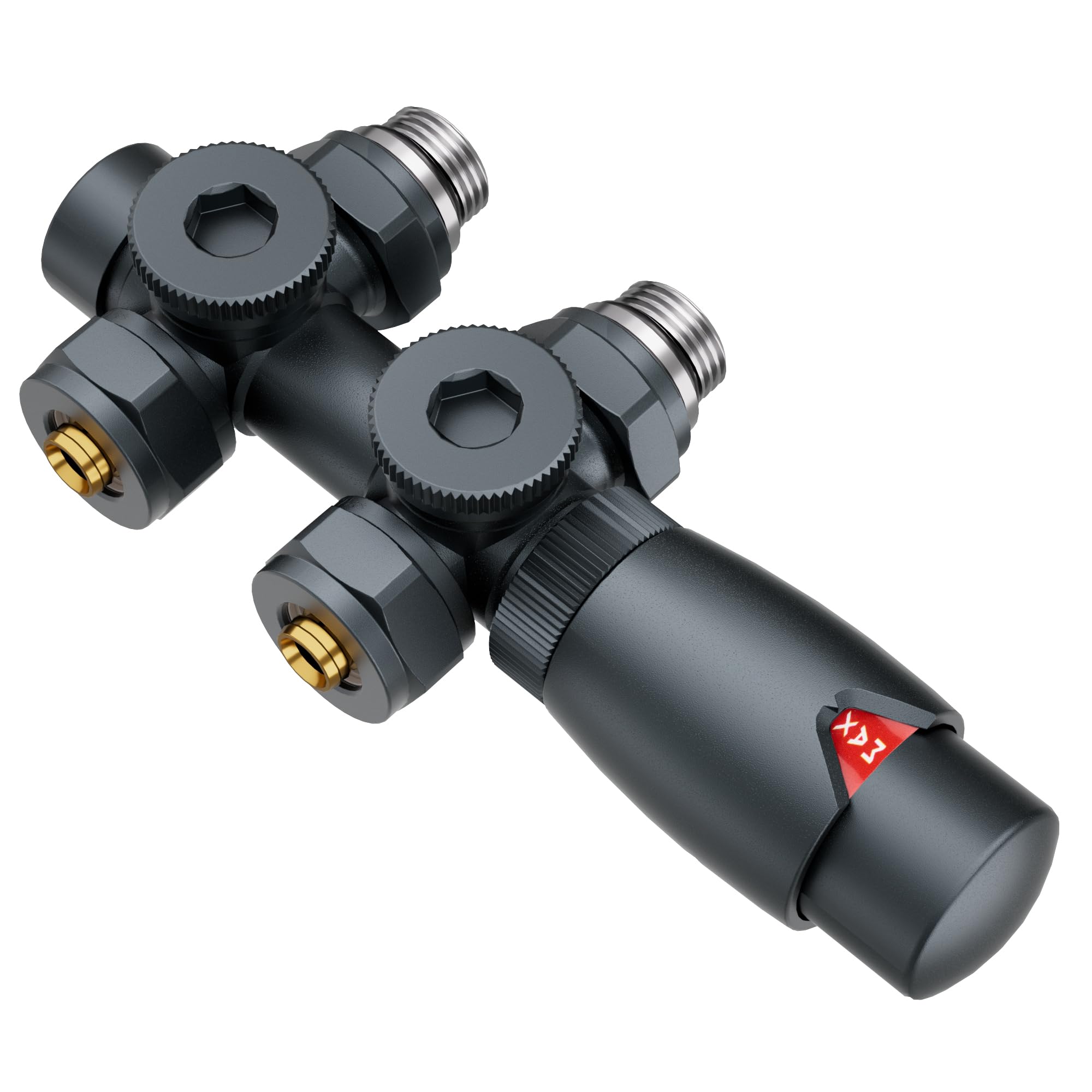 Multiblock Set für Heizkörper Anschlussarmatur mit Thermostat, Hahnblock Heizkörper Ventil Eck- und Durchgangsform 50mm, Heizkörperventil für Badheizkörper Heizungszubehör(G1/2",Anthrazit)