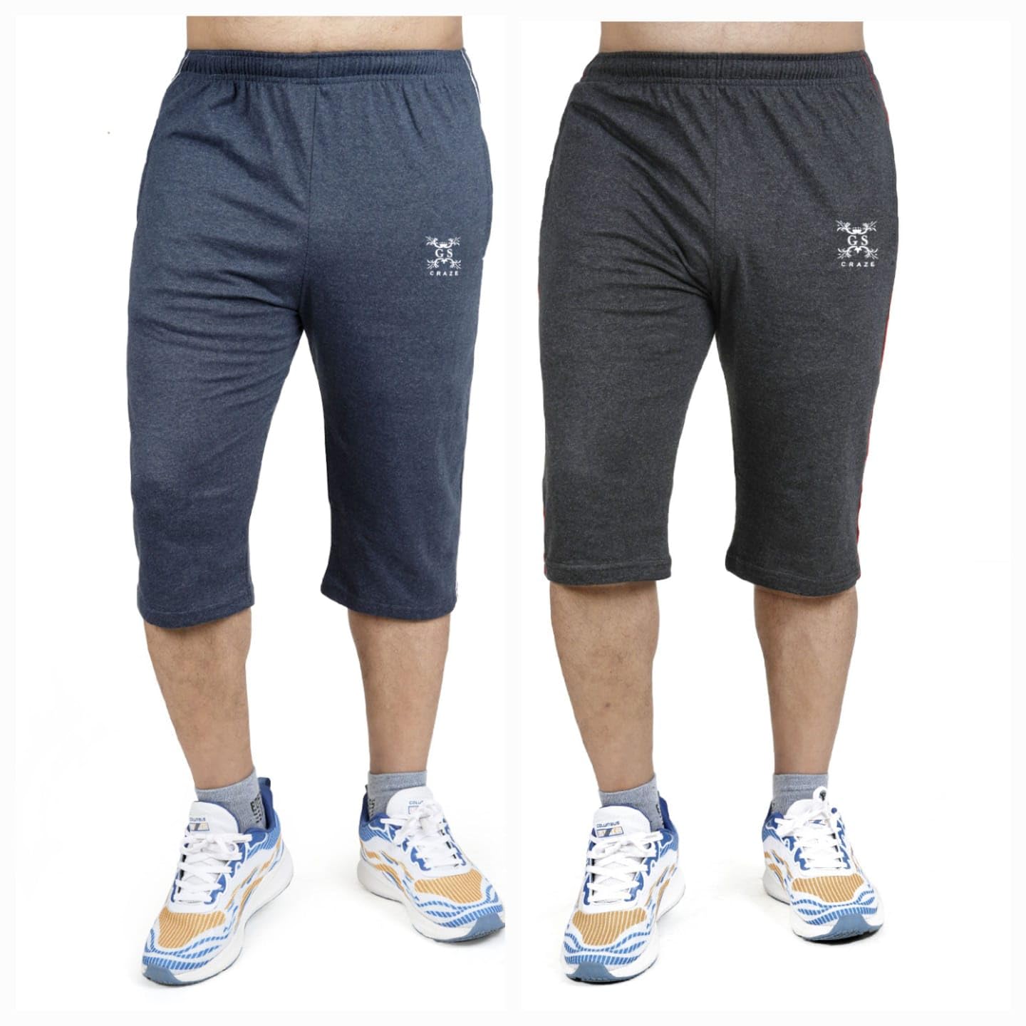 Men's Regular Fit Cotton Capris by G S Craze – Comfort Meets Style in Blue and Grey (in, Alpha, L, Regular, Blue & Grey)