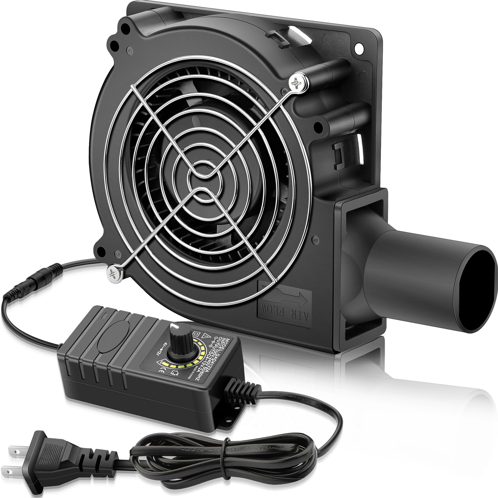 GDSTIME 120mm Blower Fan 12V with AC 110V 240V Powered Speed Controller, Squirrel Cage Centrifugal Air Blower Replacement for Inflatables Charcoal Starter