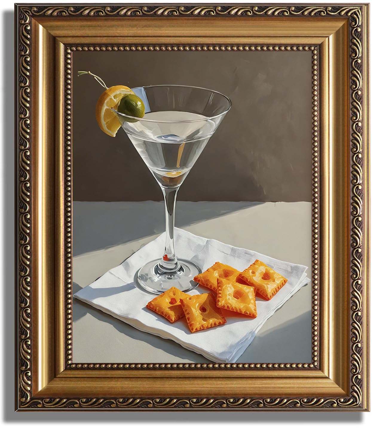 ASTRDECOR Trendy Cocktail Wall Art Framed, Martini and Cheese Crackers Canvas Wall Decor, Cute Bar Cart Accessories Decor, Vintage Cocktail Room Aesthetic Prints for Apartment College Dorm Restaurant — image 1