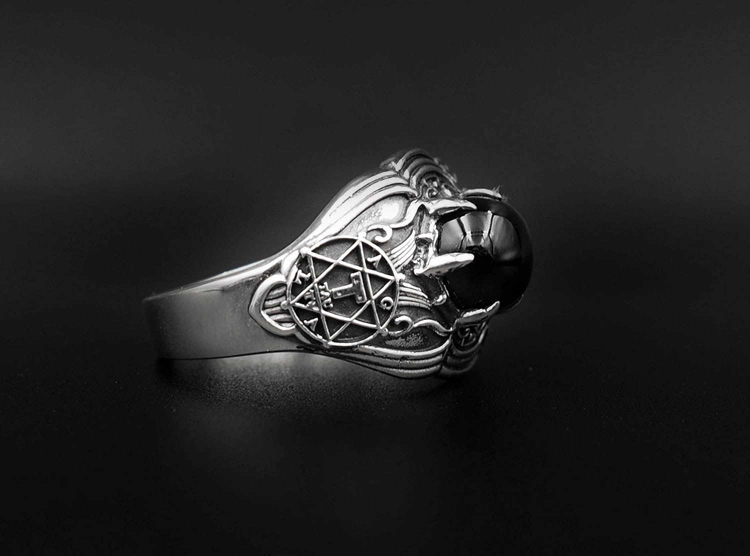 Onyx Goetia Hexagram Seal of Solomon ring, Magic Hexagram Amulet Ring Women's and Men's Ring 925 Sterling Silver Size 6-15
