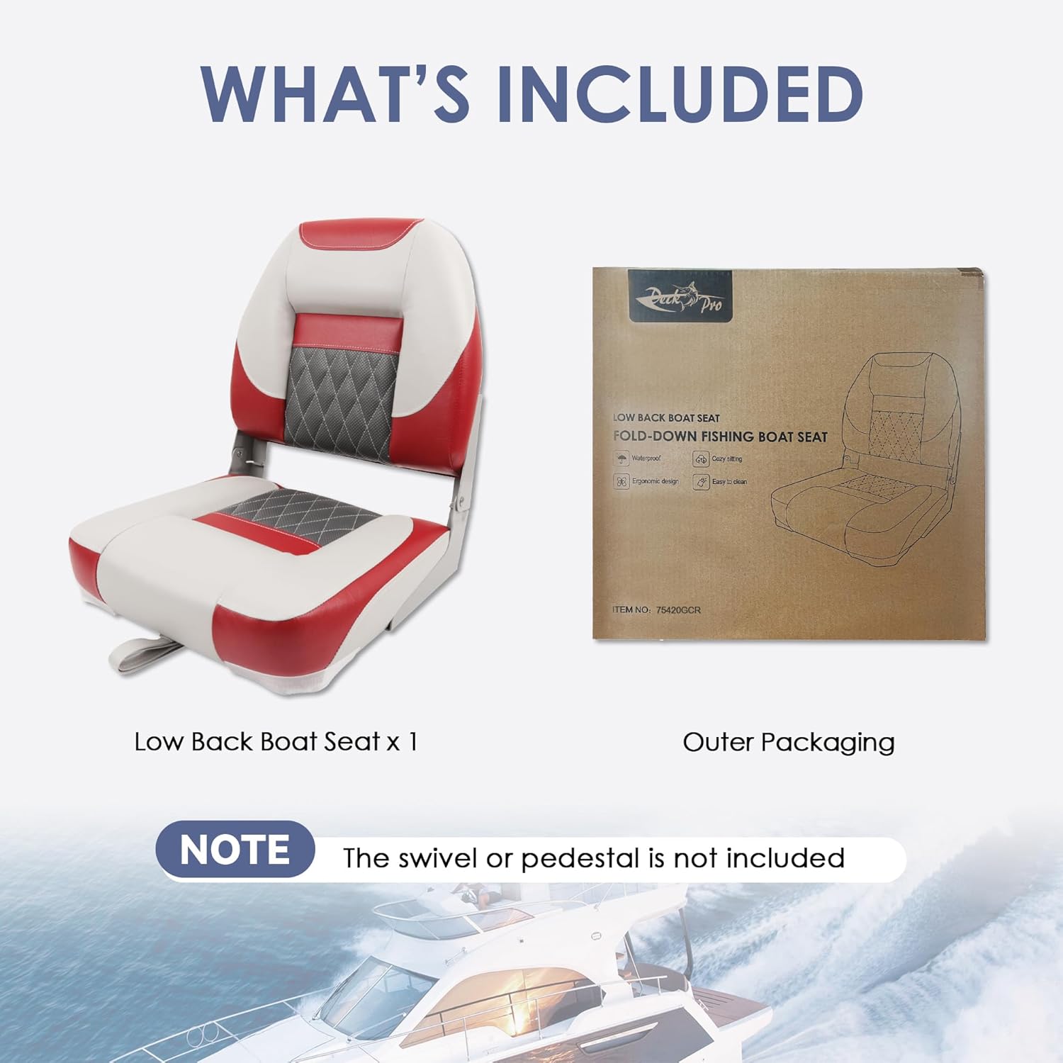 Deckpro デラックスローバックボートシート 折りたたみ式釣りボートシート グレー/チャコール/レッド