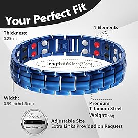 Feraco Mens Magnetic Bracelet Titanium Steel Magnetic Bracelet with Double Row 4 Elements Magnets (Midnight Blue)