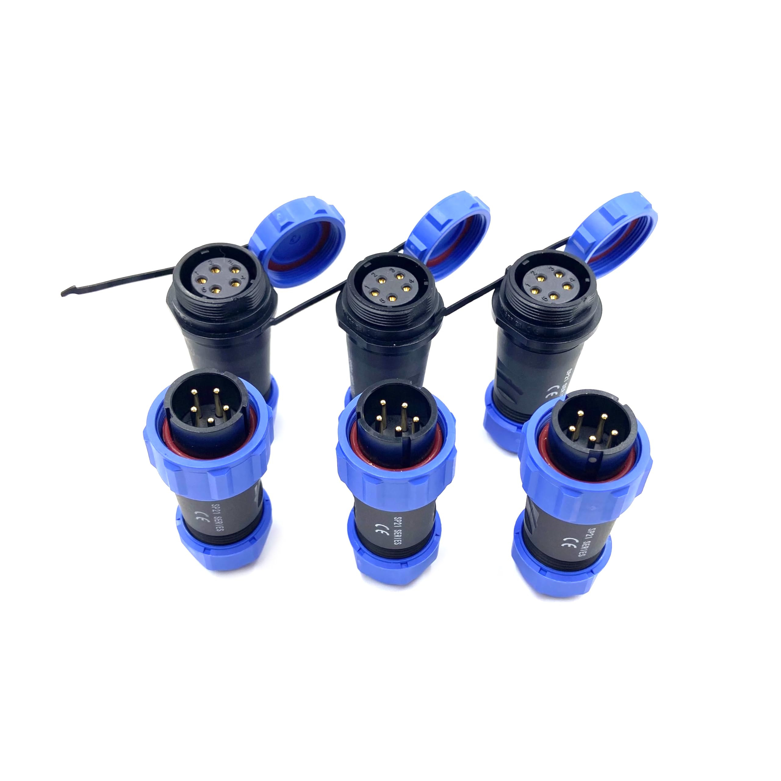 3 connettori per aeronautica SP21 5 poli, IP68 5 pin, spina aviazione senza saldatura, spina impermeabile per lampade esterne, 500 V 30 A (12 AWG cavo a vite crimpatura)