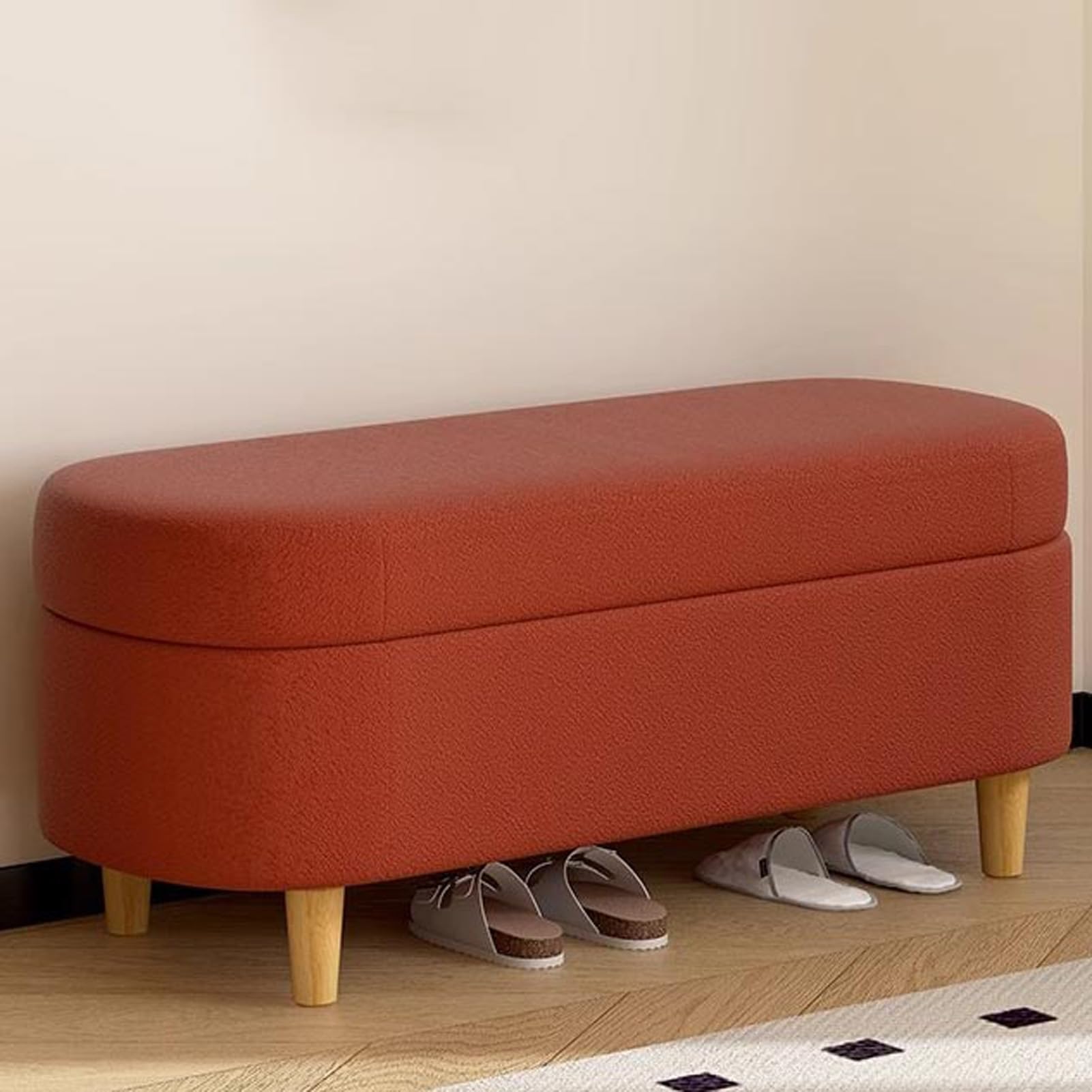 OIFAODAO Velvet Storage Ottoman Bench with Padded Seat 80cm Box(Red)