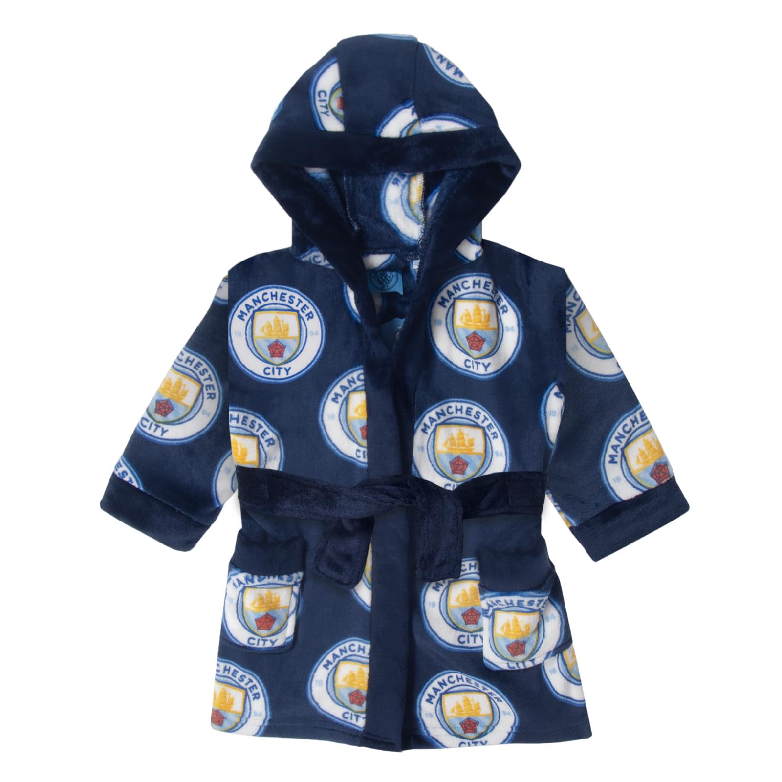 Manchester City FC Baby Hooded Fleece Dressing Gown Robe - Blue - Infant - 6-12m