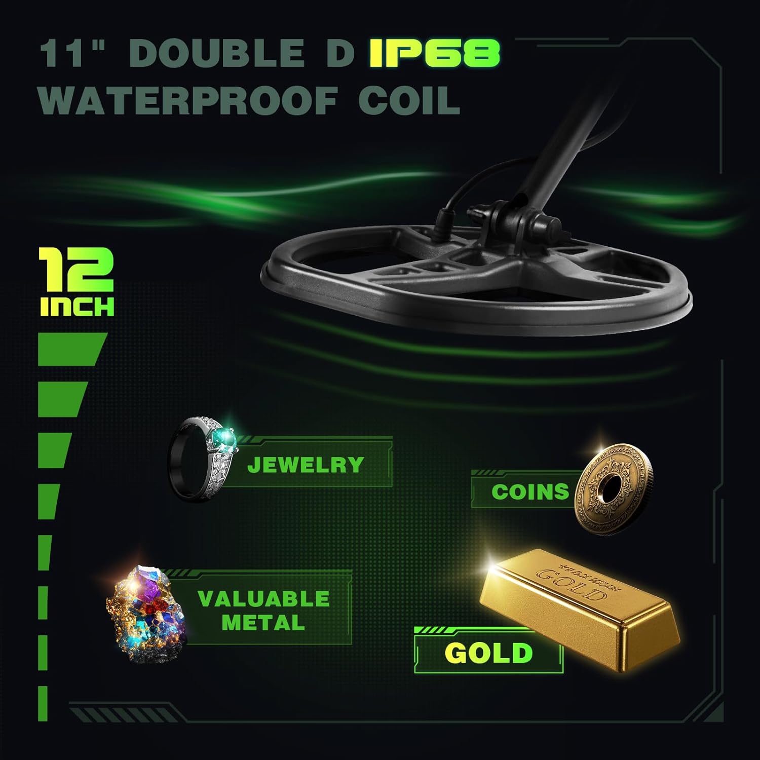 InkTrail Metal Detector for Adults Professional, Pinpoint Metal Detectors with 11" Waterproof Search Coil for Gold&Silver, Higher Accuracy, Bigger LCD Display, 5 Modes,New Advanced DSP Chip