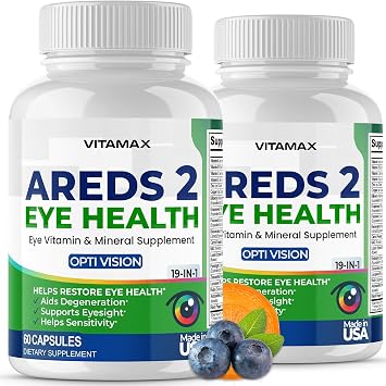 AREDS 2 Eye Vitamins - Lutein, Zeaxanthin, Bilberry, Astaxanthin Mineral Vision Supplement - Supports Eye Strain, Dry Eyes, Pressure, and Vision Health - Made in USA - 120ct