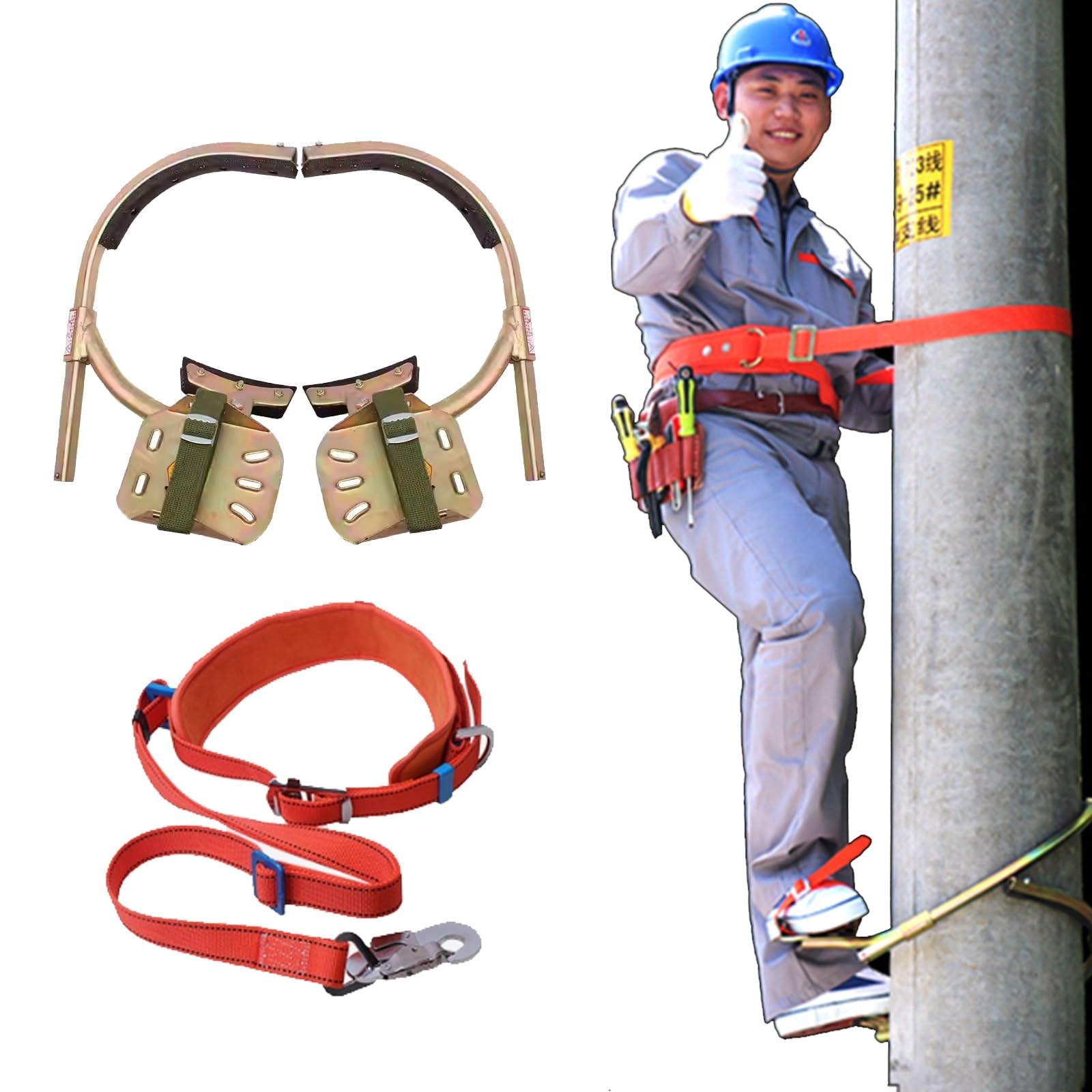 Generico Fibbia Regolabile per Elettricista con Punte affilate per arrampicarsi sugli Alberi, effettuare lavori di Manutenzione e Caccia in Tutta Sicurezza - Attrezzatura da Arrampicata Resistente PE