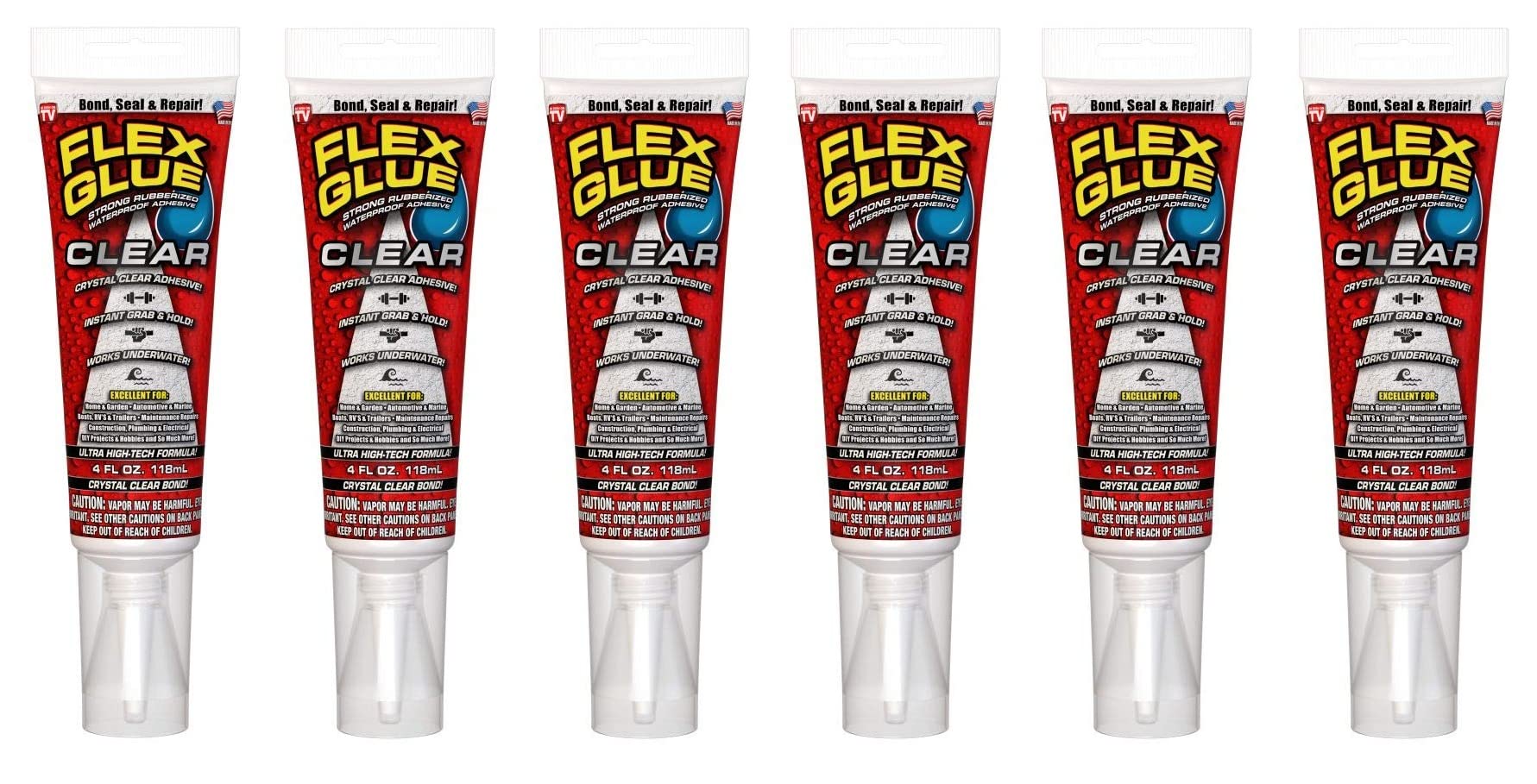 FLEX GLUEFlex Seal GFSCLRR04 Clear Rubberized Waterproof Adhesive (Tube 4oz)