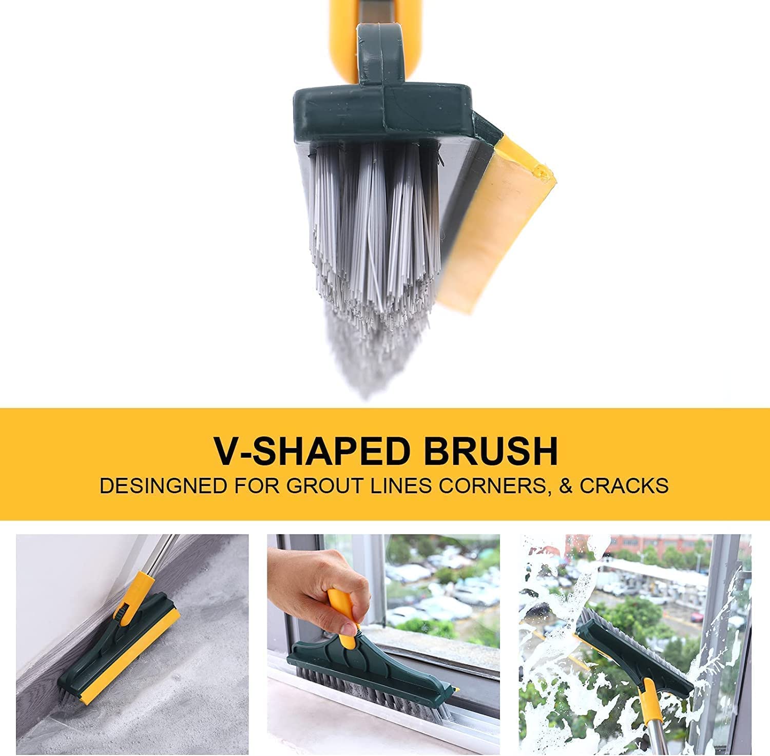 Blue Azure 2 in 1 Scrub Tiles Cleaning Brush with Wiper for Bathroom Floor Scrubber with Long Handle Soft Scraper Rotating Brushes Scrapper Wiper for Home Office Kitchen Cleaning Supplies(1pcs) 3