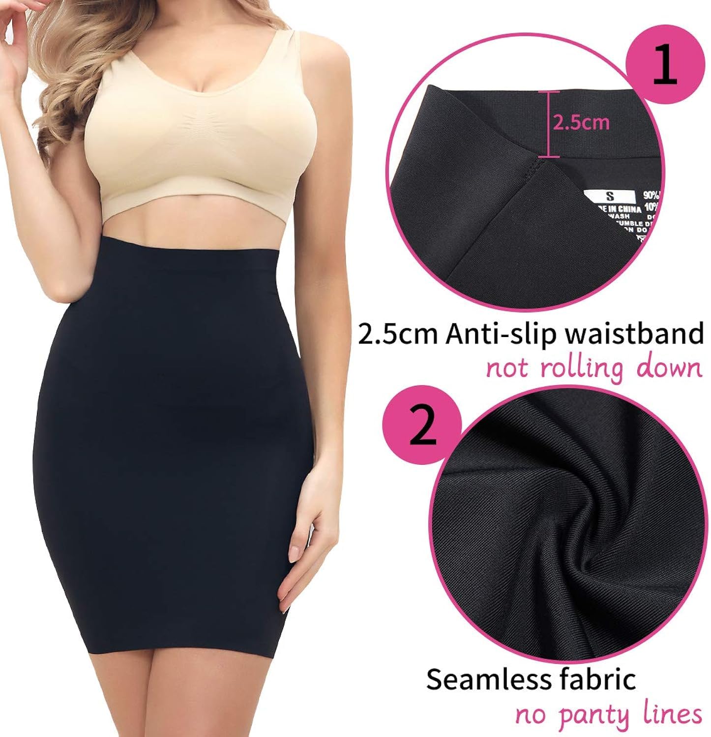 munaafi® Half Slips Shaper Cool Comfort Seamless Slip Shapewear Under Dress Tight Skirt Undergarments (in, Alpha, L, Black) - Image 9 thumbnail
