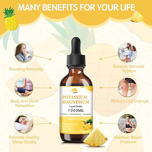 Miniatura 4 de Suplemento de citrato de magnesio y potasio, gotas líquidas de magnesio de 1000 mg con glicinato de magnesio, apoya la calma y la salud ósea,