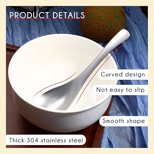 Miniatura 3 de Juego de 50 cucharas de sopa de acero inoxidable, cucharas asiáticas de metal pesadas, cucharas de sopa chinas de 5.9 x 1.6 pulgadas, cucharas de