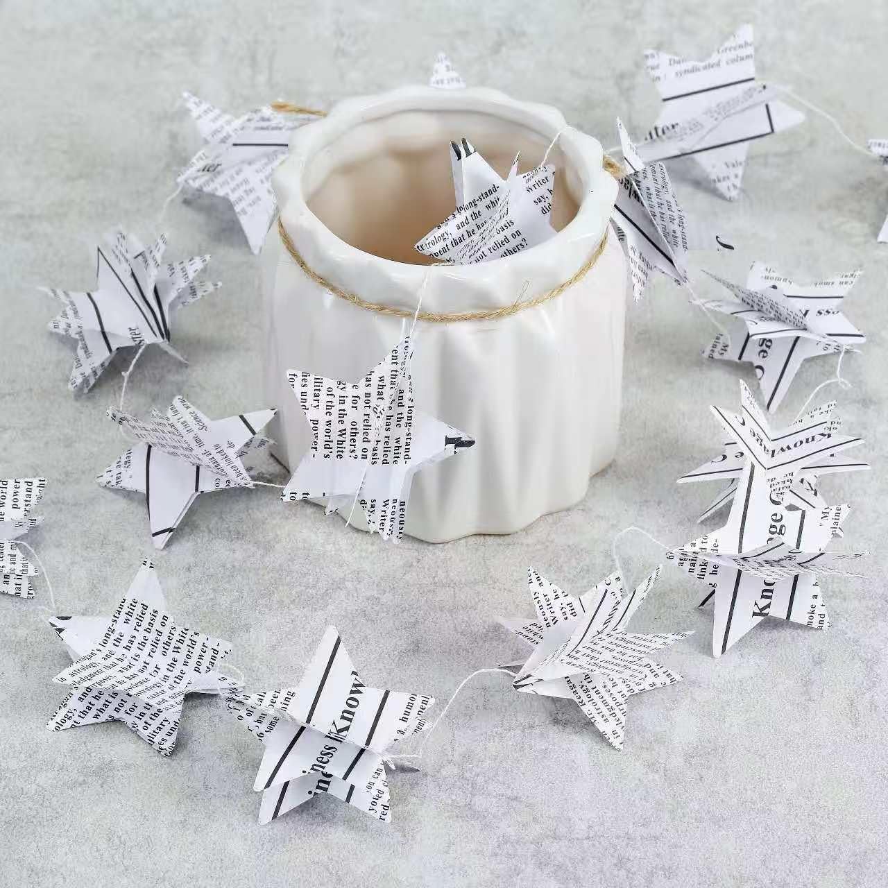 4 Stück Sterngirlande weiße Buchgirlande Zeitung Wimpelkette Strang Banner für Party Urlaub Weihnachtsdekorationen Hochzeit Girlande Dekoration (weiß)