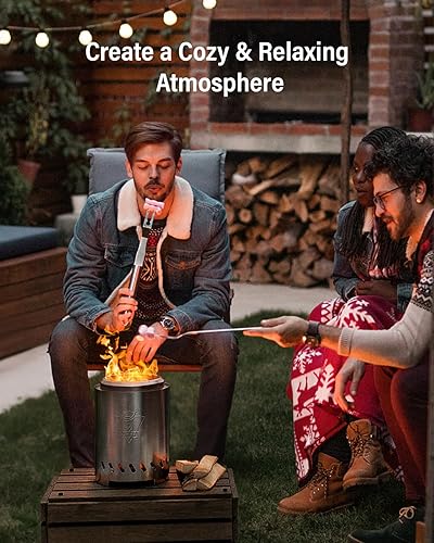 Miniatura 7 de YEFU Fogata de mesa de 9.7 x 7.1 pulgadas, estufa de campamento de bajo humo para exteriores y patio, alimentada por pellets o madera, fogata de