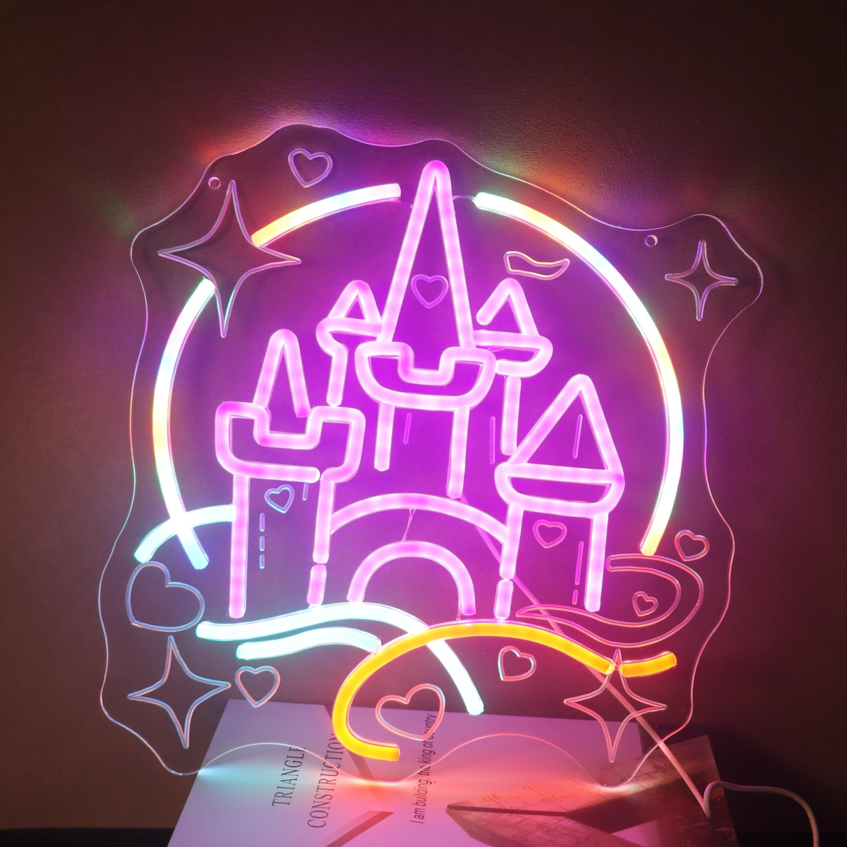 Magic Castle Fairy Tale Neon Light - Princess Pink Blue LED Wall Lamp for Girls Bedroom Decor, Dimmable USB Night Light with Hanging Kit, Enchanted Birthday Party Wall Art Gift for Kids