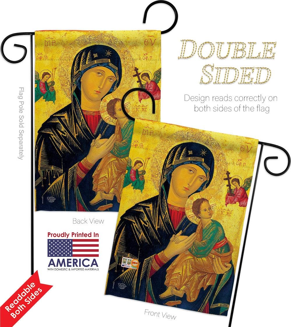 Our Lady of Perpetual Help Garden Flag Set Wall Hanger Religious Faith Hope Grace Peace Dove Christian Religion Easter Small Decorative Gift Yard House Banner Double-Sided Made In USA 13 X 18.5