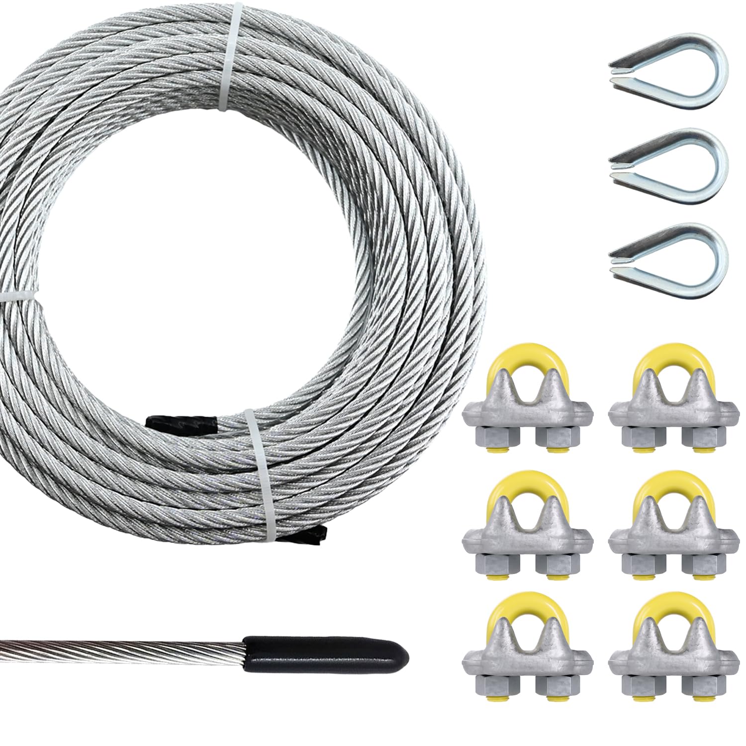 Photo 1 of 1/2 Steel Cable, PIUM 30Ft Wire Rope, 1/2" Aircraft Cable with 7x19 Strands and 23000lbs Breaking Strength, Galvanized Steel Cable with Forged Wire Rope Clips for Zipline, Boat Lift, Decking Rail