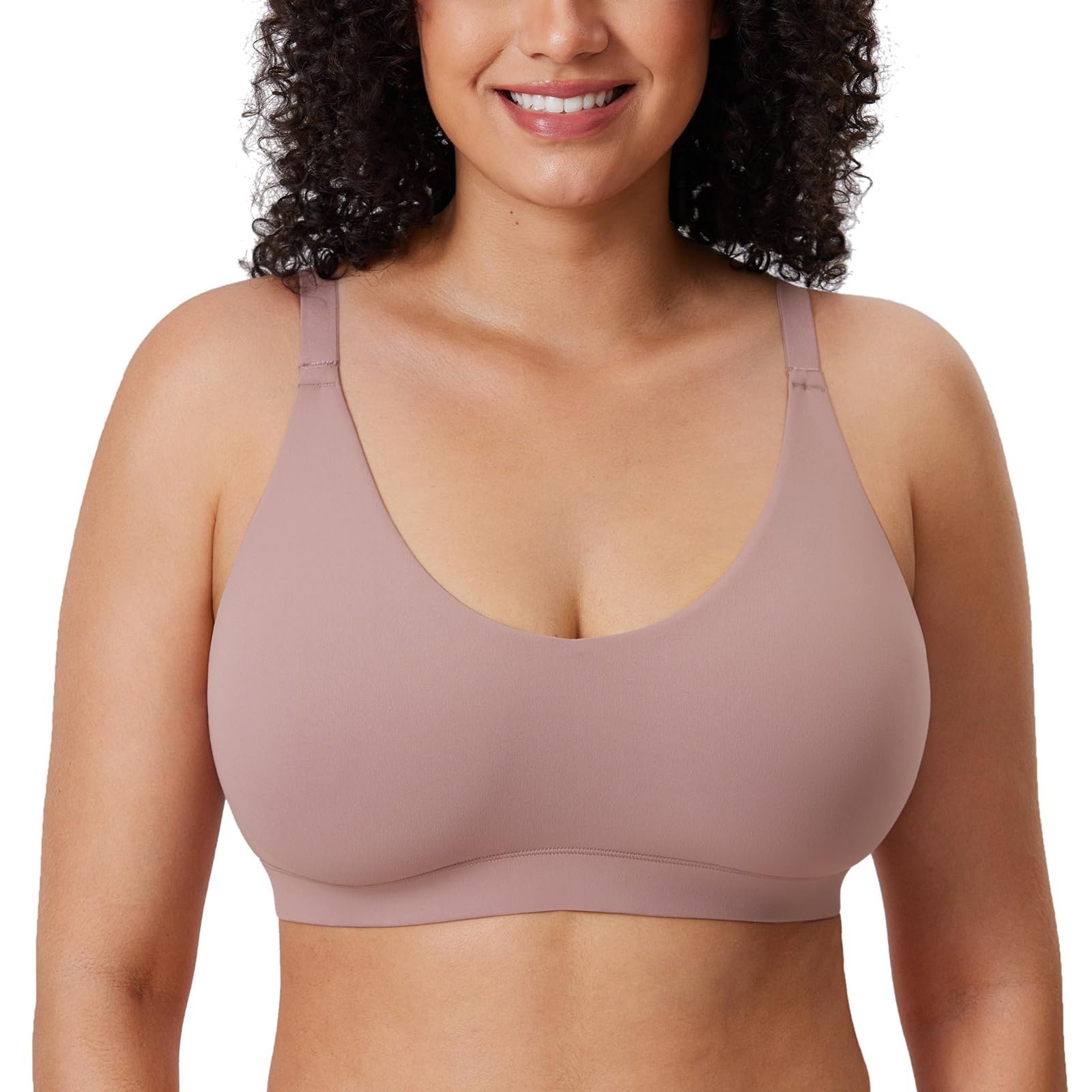 DELIMIRAWomen's Cozzifree Plus Size Wireless Bralette V Neck - Full Coverage Seamless Tshirt Bras Unlined Comfort Bra