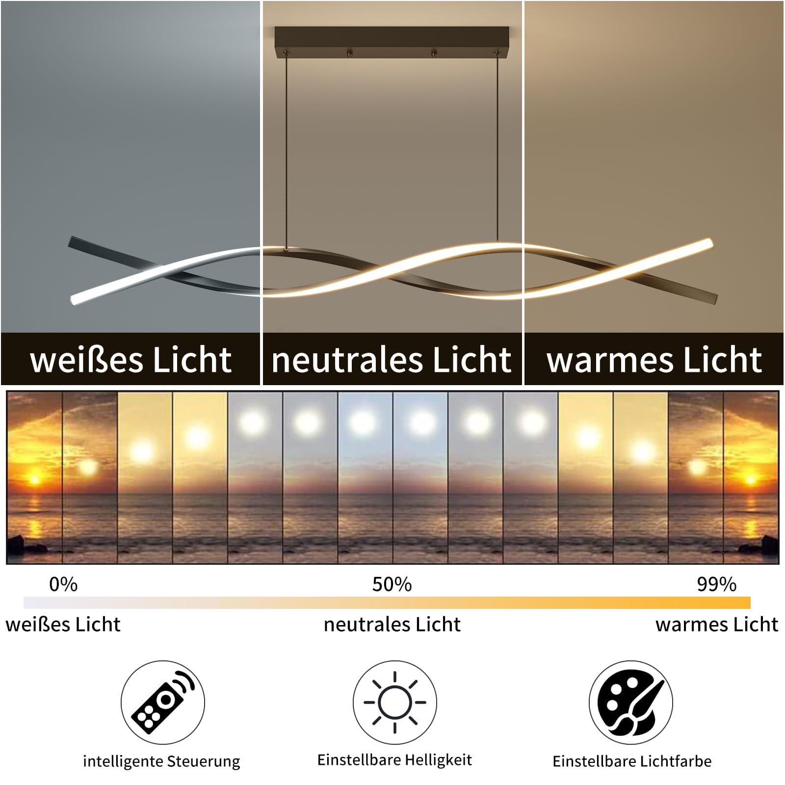 Mikeru Moderna Lampada a Sospensione, 120cm Luce Nera Regolabile per Sala Da Pranzo con Telecomando 10%-100% Luminosità Regolabile 3000k/4500k/6000k Lampadario Nero LED per Isola Della Cucina
