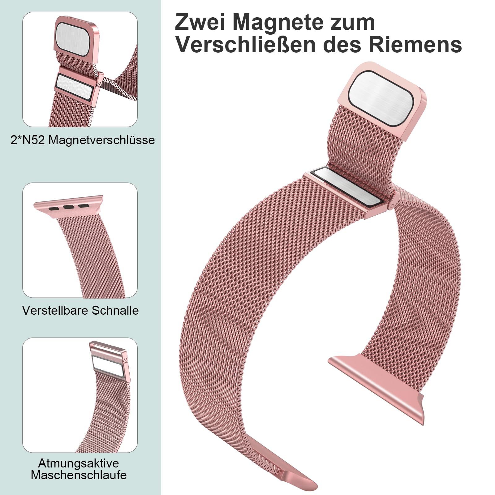 AMSKY 2 Pezzi Cinturini in Acciaio Compatibile con Cinturino Apple Watch 44 mm 46mm 40mm 45mm 41mm 42mm 38mm 49mm, Magnetico Metallo Maglia Milanese per iWatch Se Ultra Series 10 9 8 7 6 5 4 3 2 1
