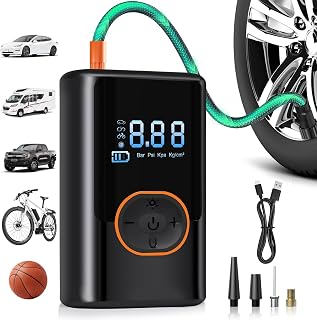 2025 Cordless Tire Inflator w/Digital Gauge 150PSI, Portable Air Pump for Car/Motorcycle/Bike, USB-C Fast Charge & Auto Shut-Off, Travel/Home Emergency Kit