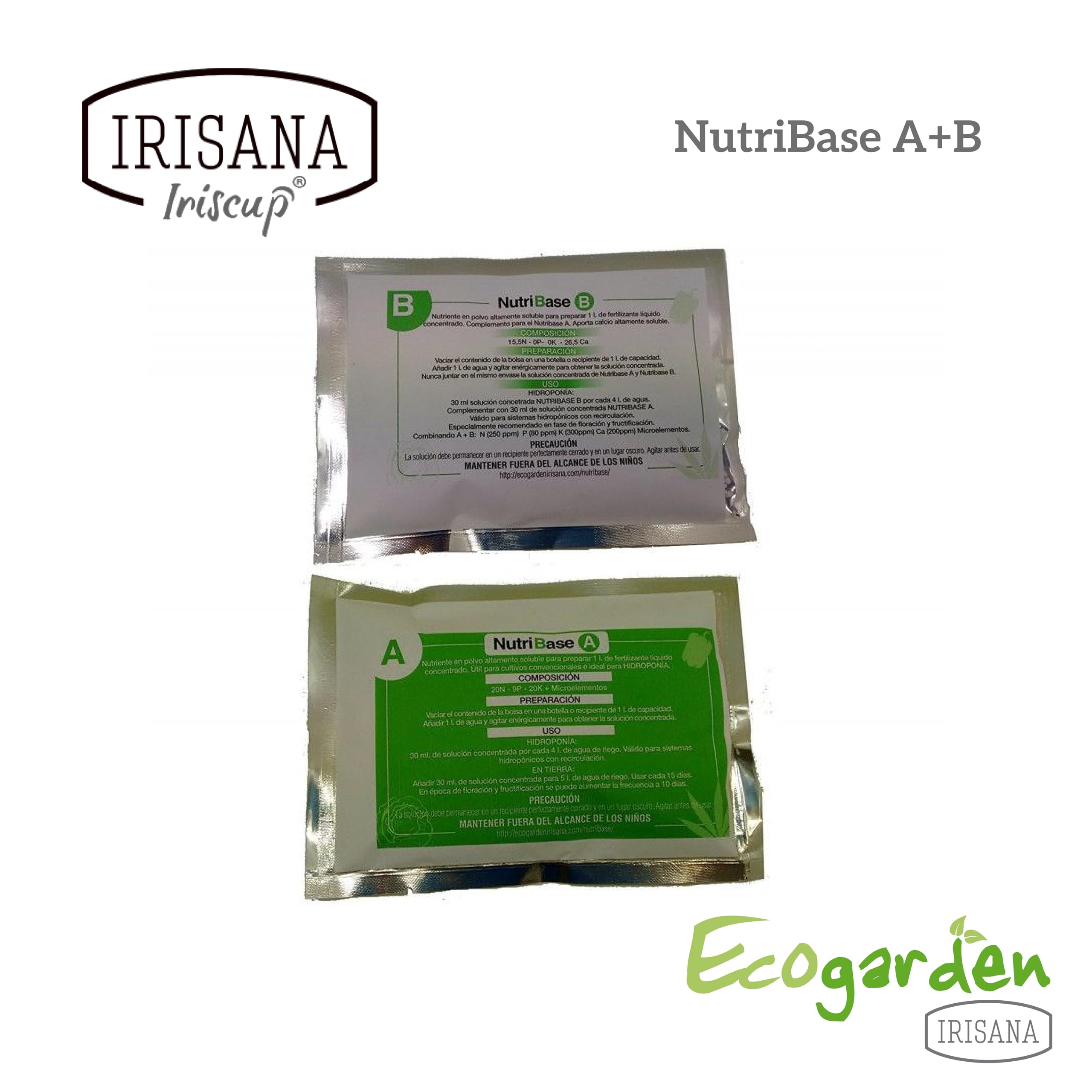 Irisana - NutriBase A+B - 2 Buste Ermetiche di Polvere - Concime Idroponico - Prepara 1 l d'Acqua per l'Irrigazione - Calcio Extra per Orto Urbano