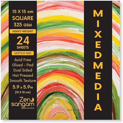 Miniatura 8 de Zen Sangam Artists' - Bloc de papel de boceto pegado para medios mixtos de peso pesado A6 - 12.27 ozm, prensado en caliente, 24 hojas, superficie de