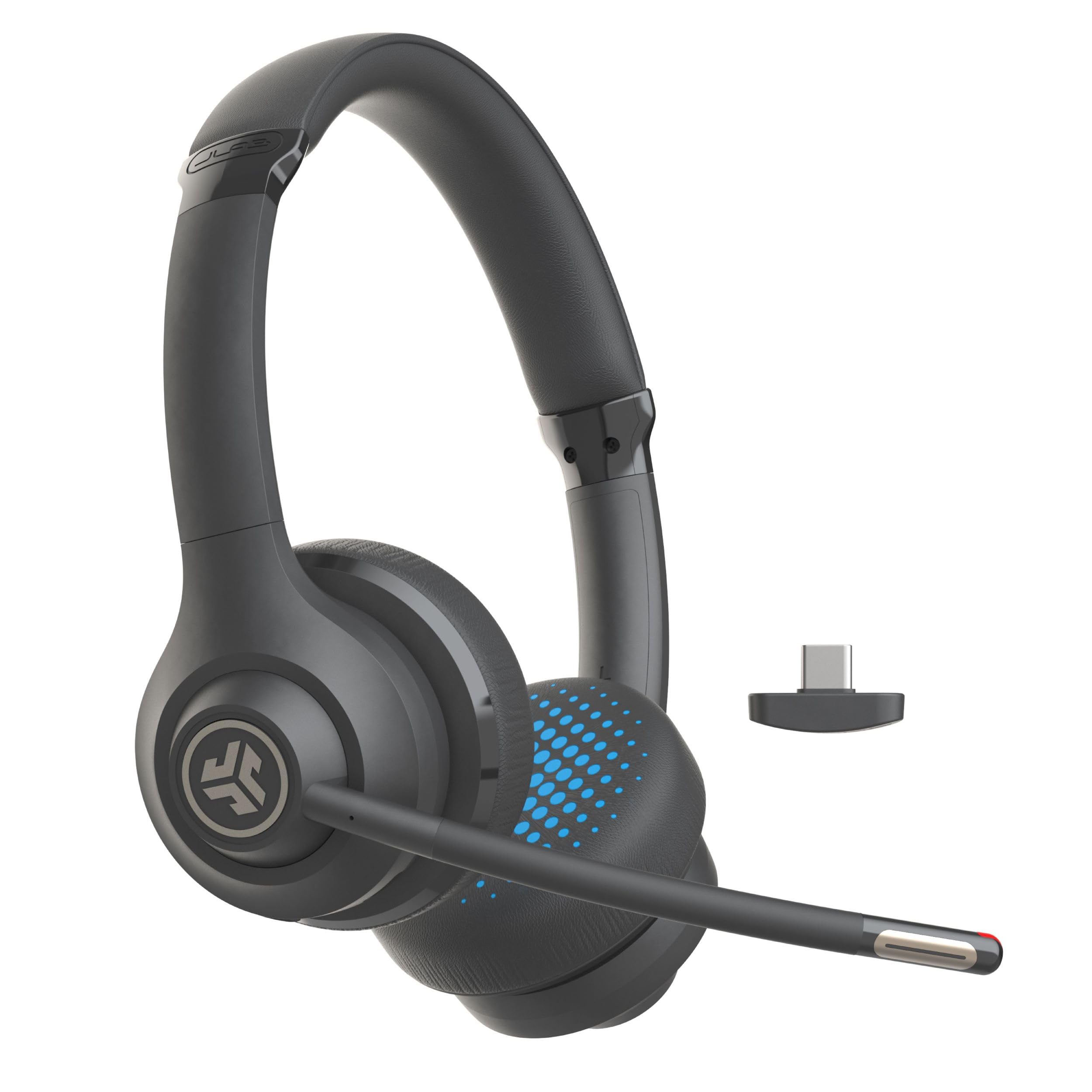 JLab Go Work - Auriculares Inalámbricos de 2ª Generación con Micrófono, Más de 55 Horas de Reproducción Bluetooth o USB-C Dongle PC, Conexión Multipunto a Computadora y Móvil