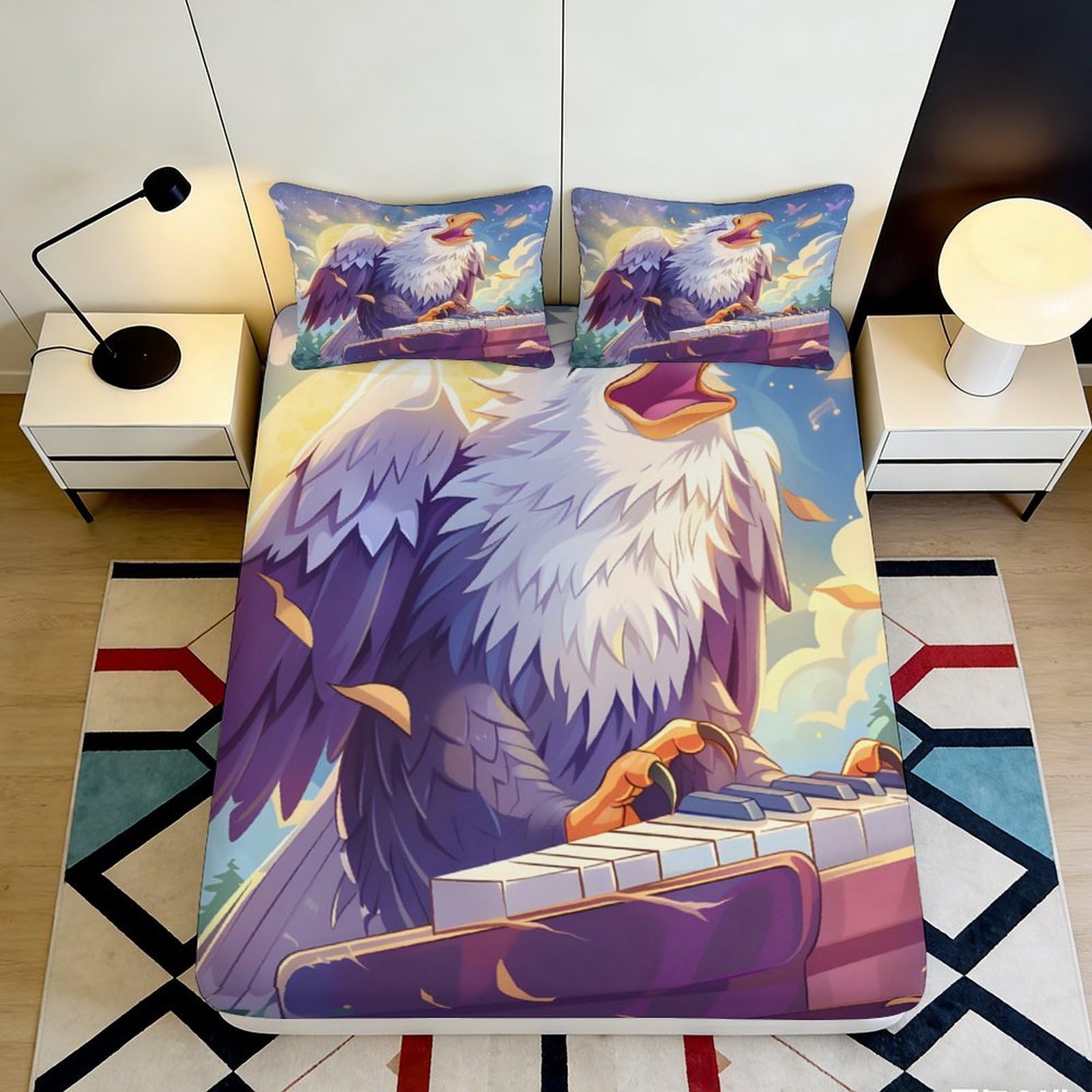 Jqzkxnhpbr Style-9 3D Printed Eagle Playing Keyboard Fitted Sheet Microfiber Soft Bed Sheet For Bedroom Guest Room Dorm Decor 90X200x25cm