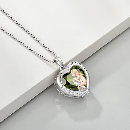Miniatura 3 de Collar de memoria de plata de ley 925, collar con piedra natal de corazón con texto en inglés "I Love You Forever", regalos para aniversario