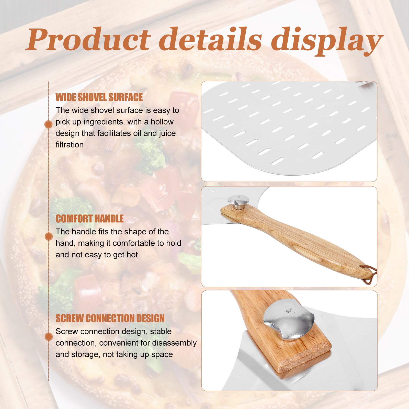 Artibetter Pelle à Pizza Perforée Manipulation Facile avec Manche en Bois Antidérapant en Aluminium pour Restaurants Occidentaux et Cuisson Four