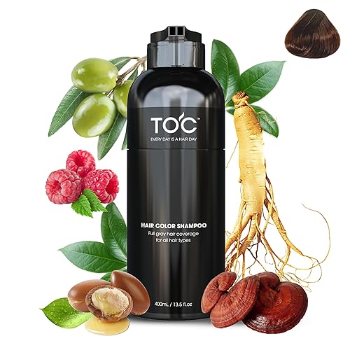 Champú de tinte para el cabello castaño 3 en 1, hierbas naturales para mujeres y hombres, color de cabello para cobertura de cabello gris, cobertura