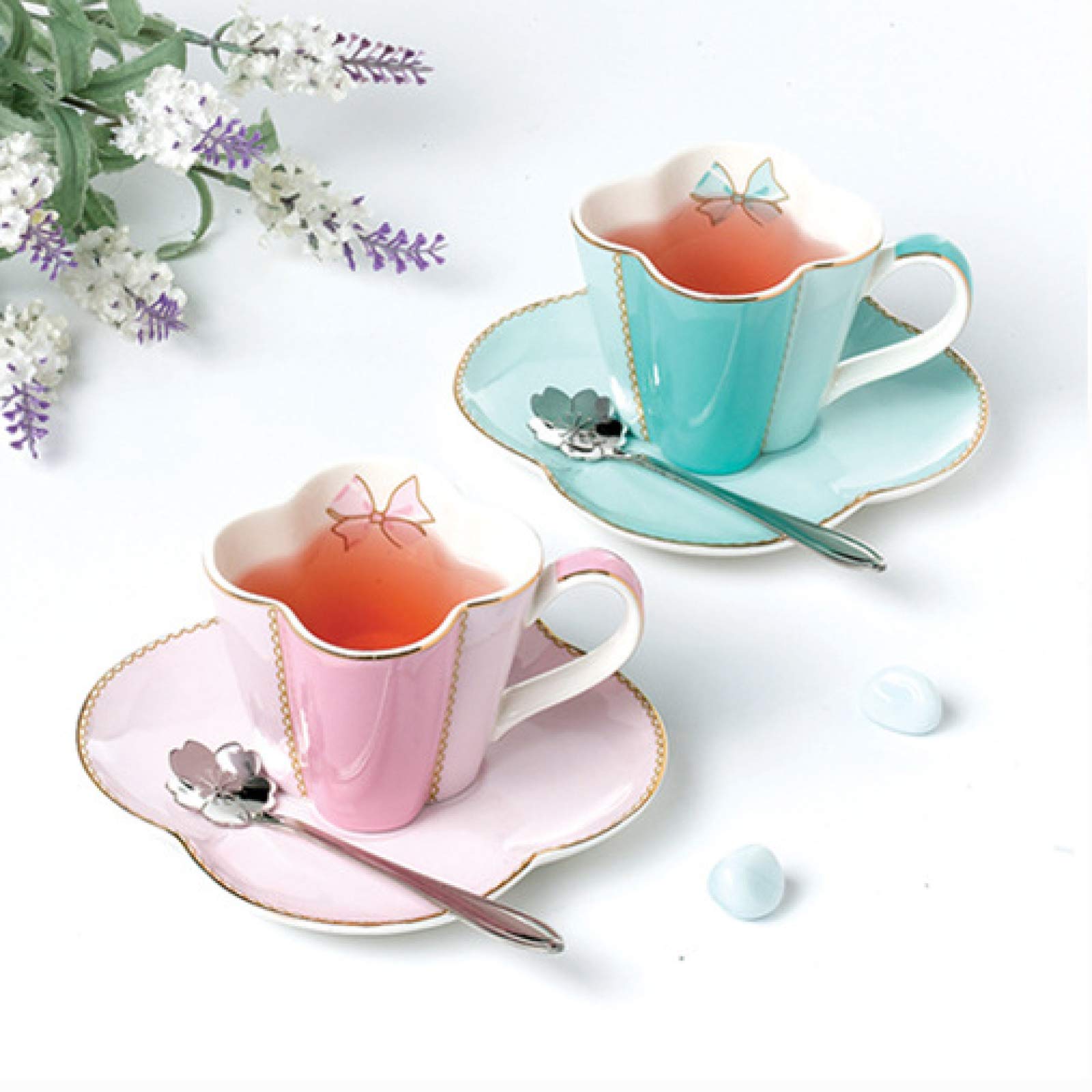 Porcelanowe Ceramiczne Zestawy Prezentowe Do Kawy I Herbaty, Filiżanka Do Kawy Dla 4 Serii, Czajniczek Z Porcelany Kostnej Z Filiżankami I Łyżeczkami Do Herbaty, Prezenty Urodzinowe I Ślubne, Różowe