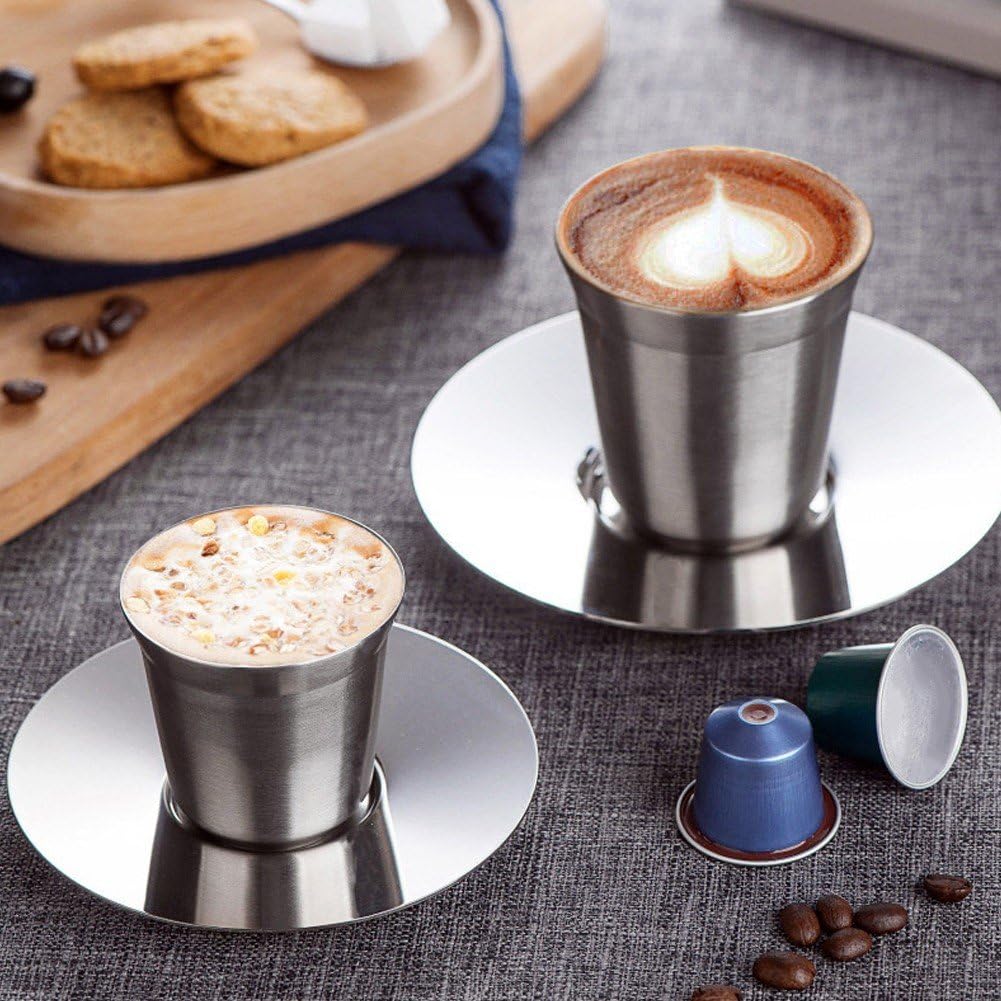 Kubek do espresso ze stali nierdzewnej 80 podwójnych ścianek, stal 304 Demitasse ze spodkiem do użytku domowego.