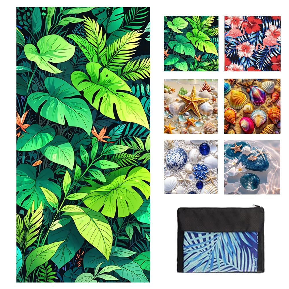 JAODFK Microfibre Beach Towel 71"X32" Quick Dry Lightweight Sand Free Large Thin Towels Travel Essentials For Adults Womens Swim Bath Accessories Mats Holiday Must Haves Green Leaf