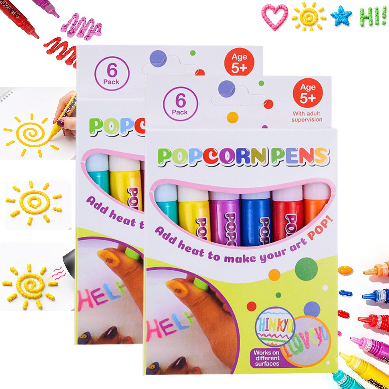 Magic Popcorn Pens, DIY Bubble Pop-corn Drawing Pens，2 Sets