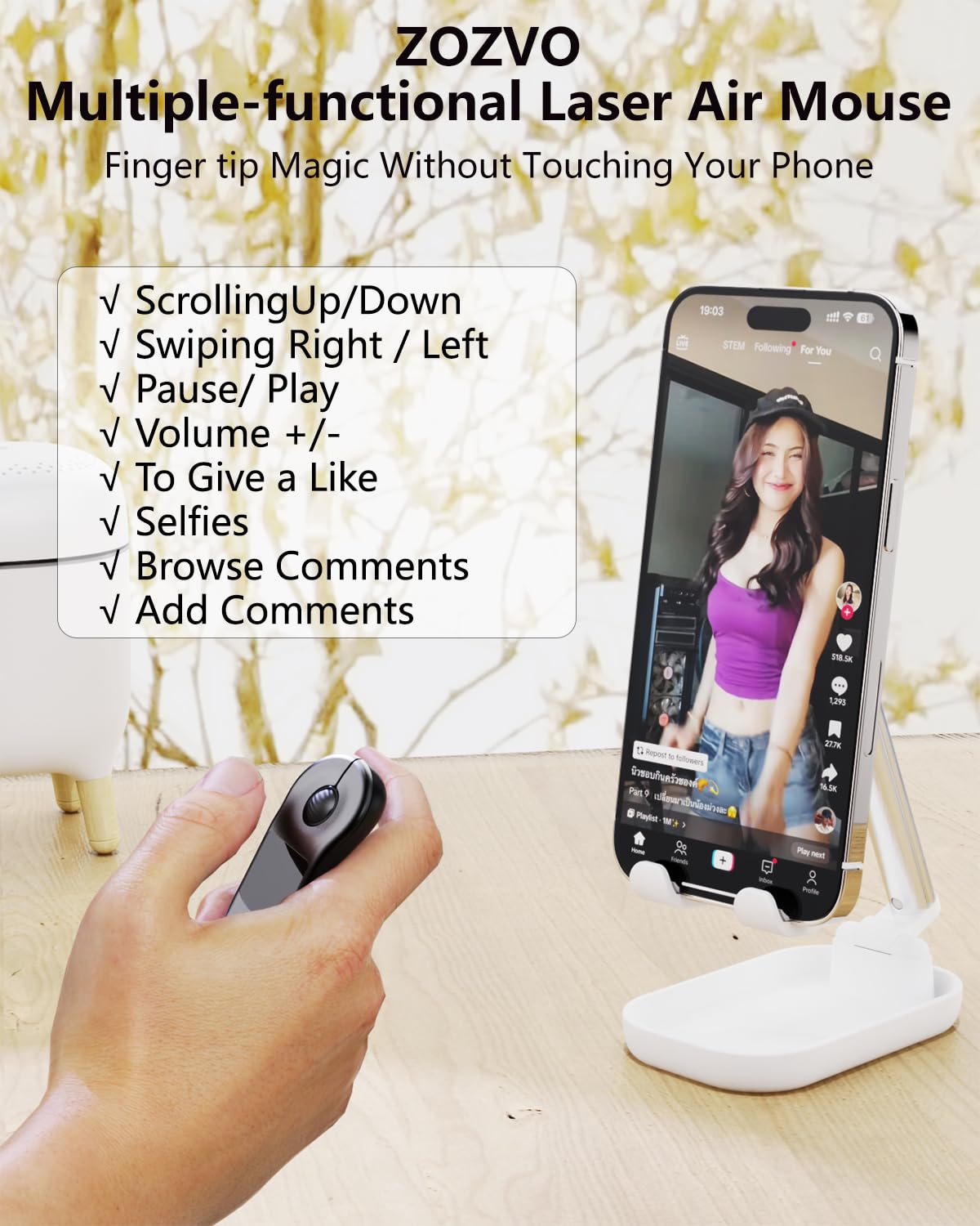 Air Mouse Bluetooth Wiederaufladbarer Presenter mit Touchpad, Fernbedienung für PowerPoint/Keynote/TikTok/Kamera/Kindle App, Anwendbar für PC/iOS/Android (Schwarz)