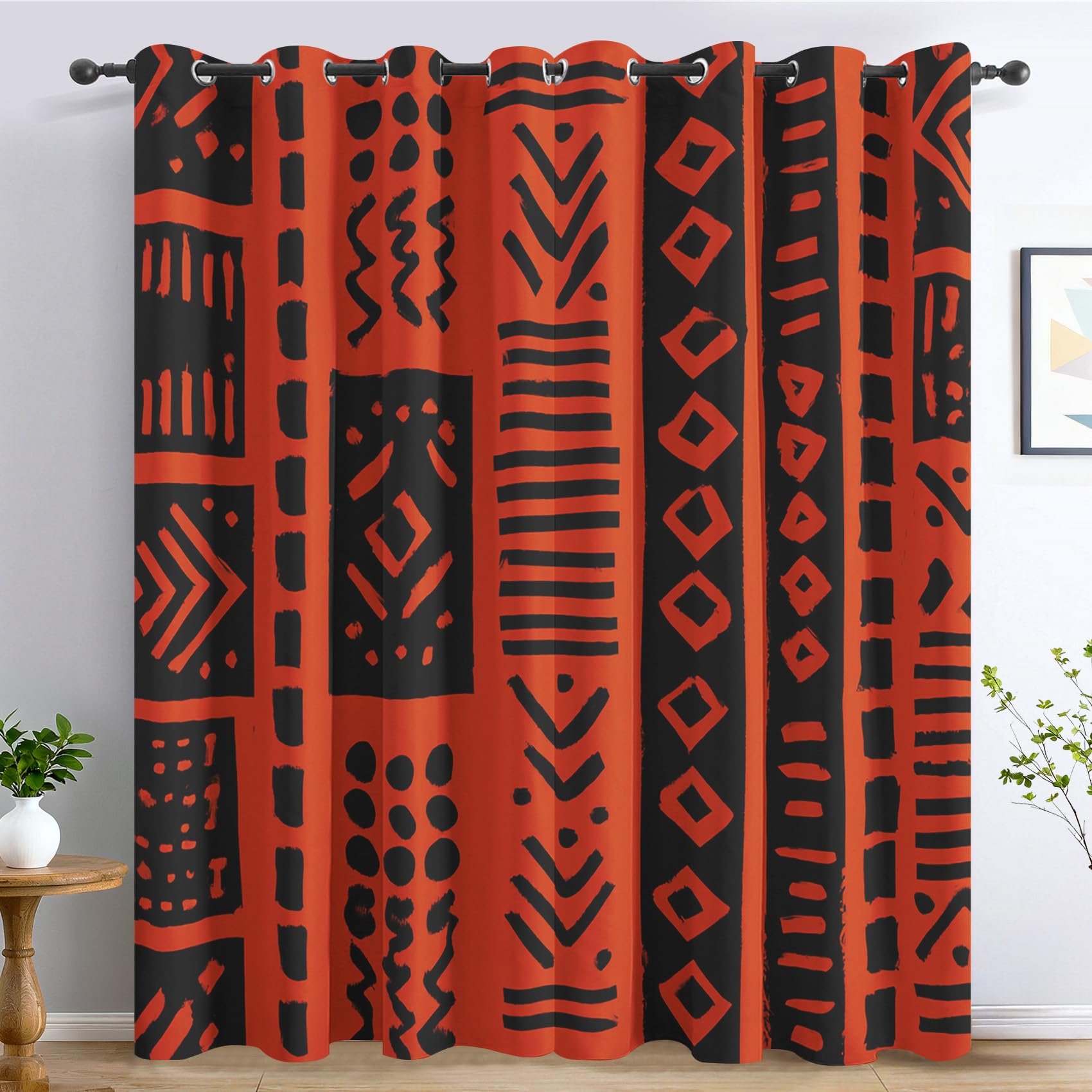 Generisch Ethnisch Vorhänge Wohnzimmer, Vorhang Blickdicht Stamm Symbol Afrika Gardinen mit Ösen Schlafzimmer, Thermo Verdunklungsvorhänge 2er Set H160 x B140 cm pw&66