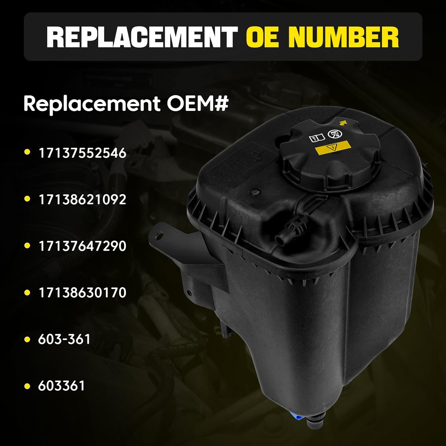 17138621092 Engine Coolant Reservoir Tank with Sensor & Cap Compatible with BMW X5 2007-2018, X6 2008-2019 Replace# 603-361 17137552546