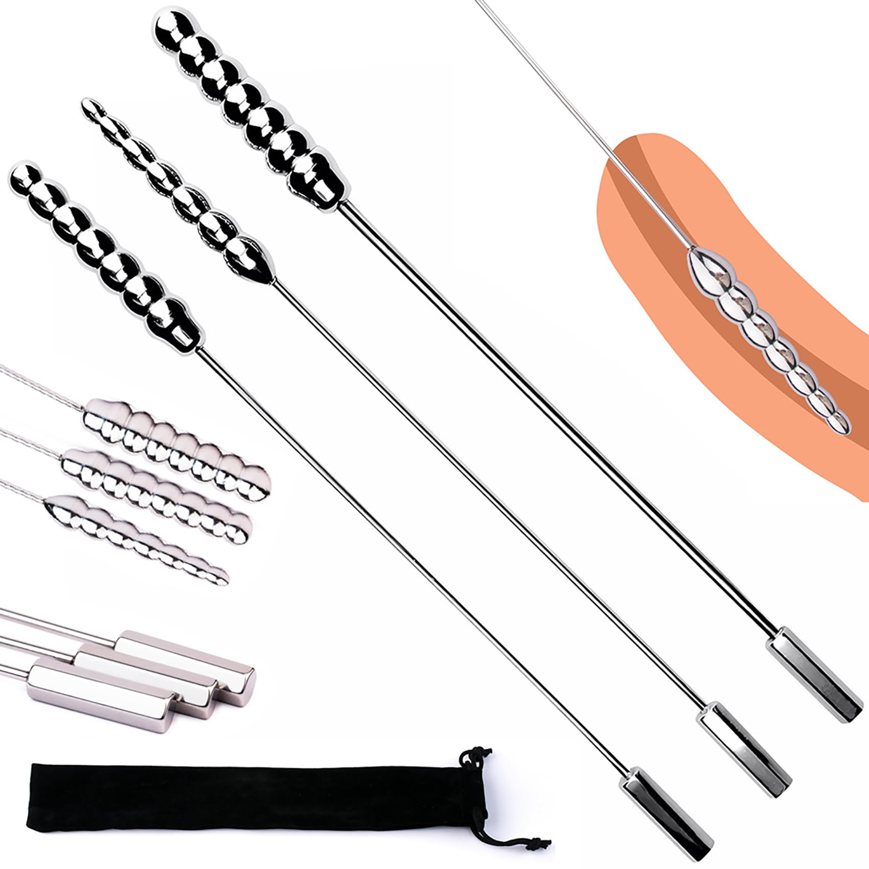 26Cm Extra Lang Edelstahl Harnröhren Dilatatoren Metall Doppel Penis Plug Kugel Katheter Sounding Urethral Dilator Harnröhren Stimulation Masturbation SM Sexspielzeug Für Männer,Silber,Set
