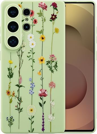 ZTOFERA Floral Case for Samsung Galaxy S25 Ultra 5G,Clear Cute Flower Pattern Case for Girls Women,Flexible Silicone Protective Slim Shockproof Bumper Phone Case for Galaxy S25 Ultra 6.9",Green
