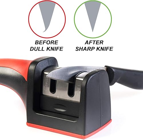 Miniatura 2 de HUJI El afilador de cuchillos de cocina profesional de 2 etapas ayuda a reparar, restaurar y pulir cuchillas con mango de seguridad de agarre suave,