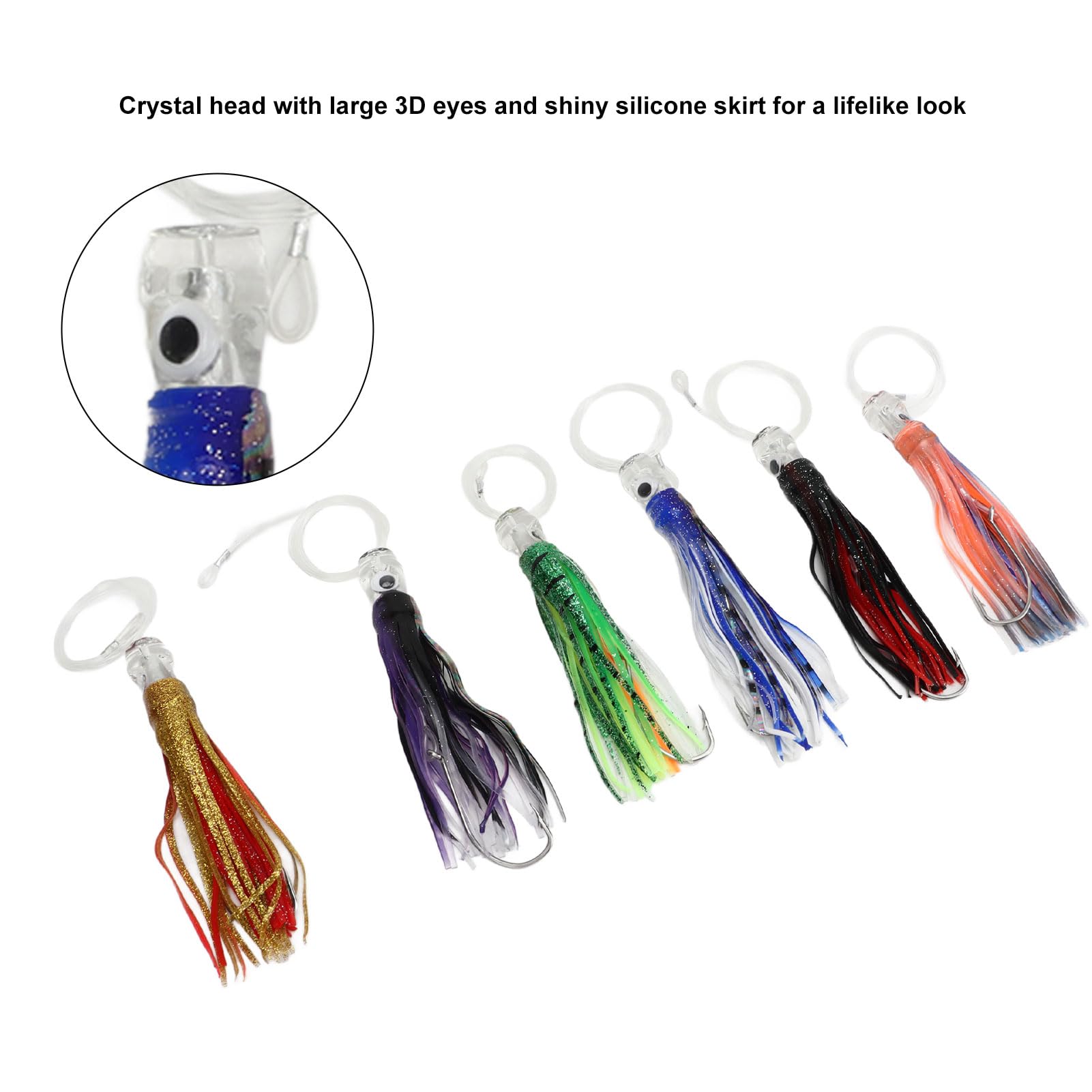 Señuelo de Trolling, Juego de 6 Piezas de Señuelo de Pesca con Ojos 3D, Kit de Cebo de Señuelos de Pesca de 6 Colores Incluye Bolsa de Almacenamiento, Señuelos con Faldón de Agua Salada